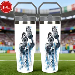 1pc Stainless Steel Insulated Water Bottle Tumbler 30oz | Lionel Messi World Cup Trophy Print | Keeps Drinks Hot or Cold, Perfect for Summer/Winter Travel, Reusable & Hand Wash Only