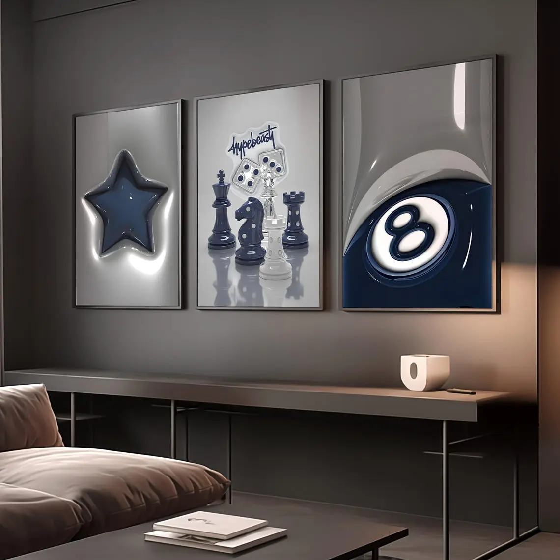 Blue HypeBeast Poster, Hypebast kaws Poster, hypebeast men room decor, hypebeast poster, hypebeast toy chess Wall Art, 8ball print, 8ball art