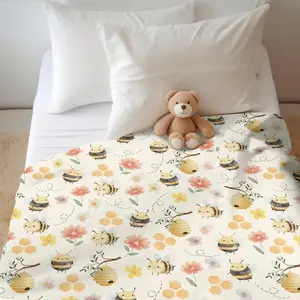 Flannel Blanket | Pastel Bee Floral Vintage Soft Flannel Nursery Blanket, Cozy Honeycomb Flowers Design, Perfect For Infant Toddler Crib Bed Swaddle Receiving, Ideal Spring Summer Garden Nursery Decor | Gift Blanket / All Season
