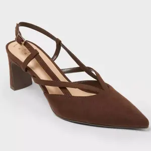 Women’s Soft Casual Veera Pointed Toe Sandal, Faux Suede Cut-Out Footwear with Memory Foam Insole, Ankle Strap Buckle, 2.75-in Louis Heel - Tan Size 8
