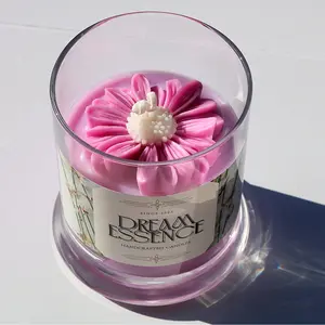 Dream Essence Purple Marble Sunflower Candle - Handcrafted Soy Blend Wax, Fresh Lavender & Earthy Rain Scent, 10 oz Jar, 45-60 Hours Burn Time