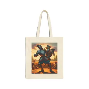 Knight and Goblin Cotton Canvas Tote Bag - Fantasy Theme Reusable Shopping Bag, Eco-Friendly Carryall, Dungeons and Dragons Gift, RPG