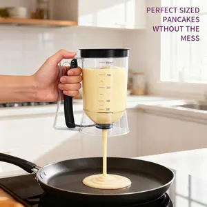 Pancake Batter Dispenser Kitchen Must Have Tool for Perfect Pancakes Cupcake Waffle Cake & Crepe Batter Separator Maker with Measuring Label Easy Pour Baking Supplies for Griddle Black