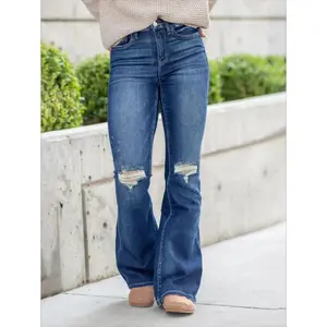 Vintage Washed Ripped Sexy Jeans American Style Hot Girl Straight Pants Womenswear Bottom Trouser Denim Streetwear Pocket Maternity Basic Minimalist Navy Blue patch  pants