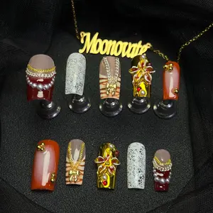 Moonovate | TEMPTING LACE 10pcs Handmade Press On Nails Square Nails REUSABLE 3D Gel Fake Nails Acrylic Press On Nails											