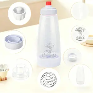 Pancake Batter Dispenser and Mixer with BlenderBall for Pancakes Waffles Muffins & Cupcakes Easy Pour Spout Reusable Plastic Silicone Kitchen Bakeware Bottle Blender Dispenser Hand Mixing Shaker For Waffle Pancake Cupcake Muffin