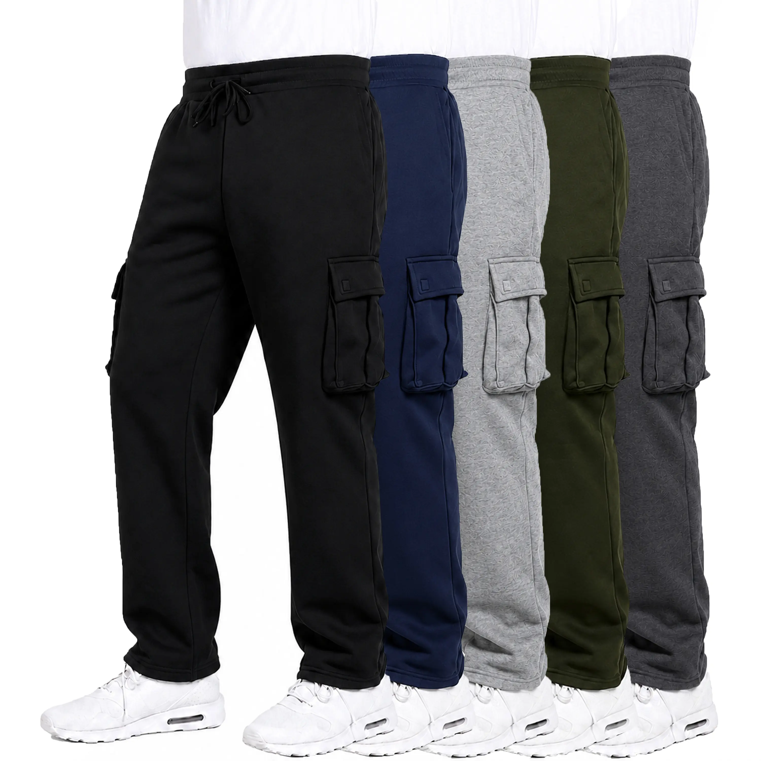 3 Pack Men's Open Bottom Fleece Jogger Sweatpants with Velcro Cargo Pockets 3 Pack Men's Open Bottom Fleece Jogger Sweatpants with Velcro Cargo Pockets