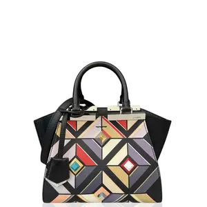 Pre-owned FENDI Leather tote bags Two Way Bag Calfskin Black Red Purple (ex022726b9)