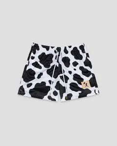 Moo Milk Cow Print Diamond Air Mesh Shorts (Black) - Youth