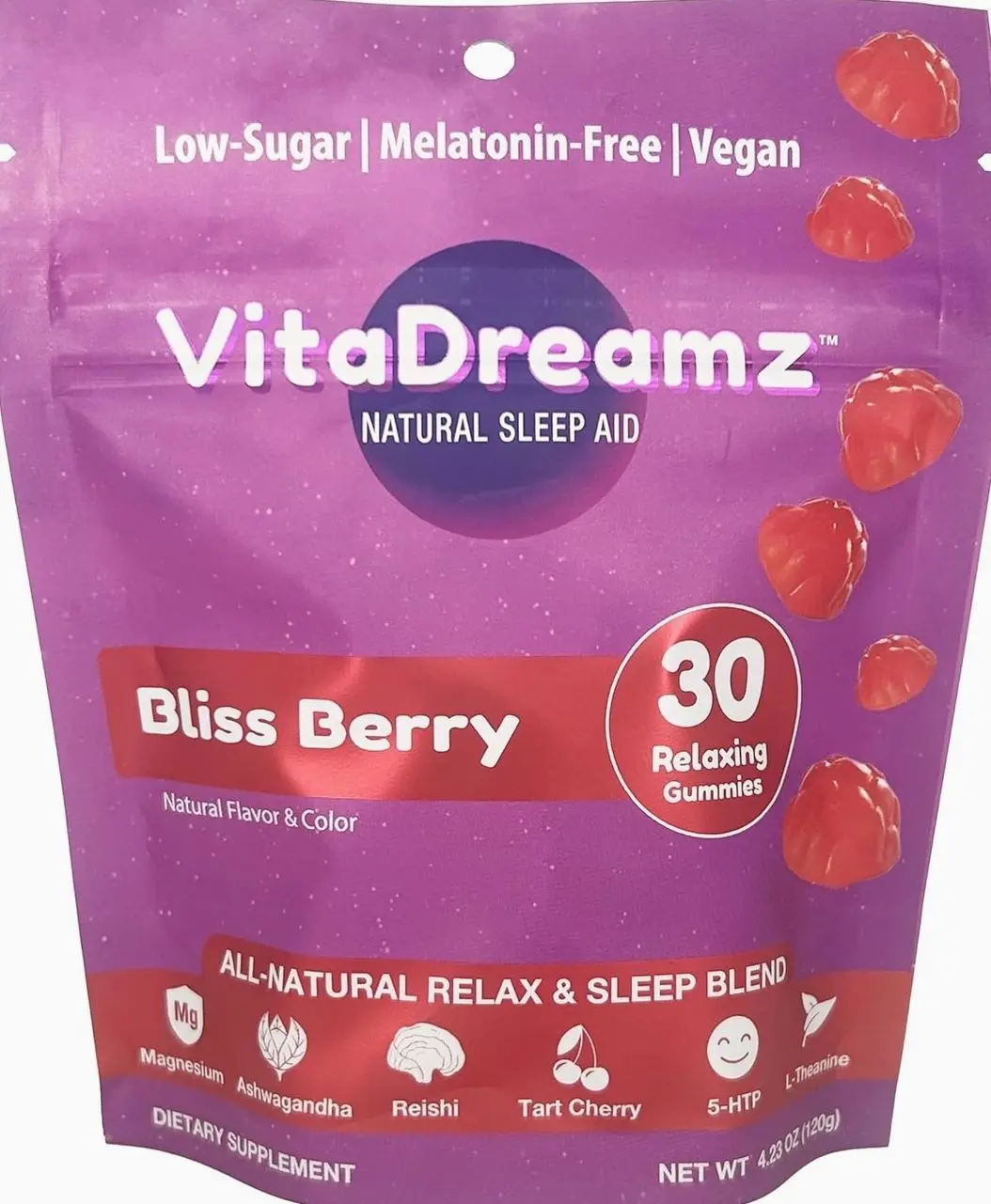 Melatonin-Free Sleep Gummies | Magnesium, Ashwagandha, Tart Cherry & L-Theanine | Natural Calm & Restful Sleep Support | Vegan, Sugar Free Bliss Berry | 30 Count