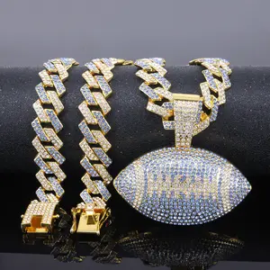 New Colorful Diamond Football Alloy Pendant Necklace Fashion Colorful Diamond Hip Hop Jewelry
