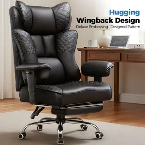 【2026 Upgrade】Comhoma Big & Tall Office Chair - Pocket Spring Lumbar + Wide Padded Seat: Sit All Day Pain-Free for Home Office/Computer Desk (With Soft Outward Armrests & Footrest)