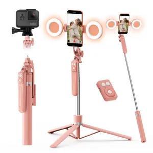 Dual Beauty Light 360° Rotating Extendable Phone Tripod, Portable Selfie Stick with Bluetooth-compatible Remote, Suitable for Live Streaming, Android Apple Universal