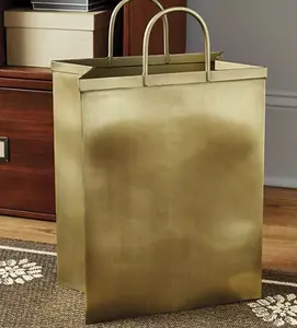 Bunny Williams Stainless Steel Shopping Bag Waste Bin Handmade Modern Trash Can Indoor Decor