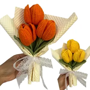 Handmade Crochet Tulip Bouquet, Cute Mother's Day Gift, Friend Lover Doll Flowers, Party Decoration, Artificial Knitted Flower, Flower Arrangement