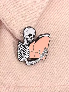 Funny Skeleton Hugging Enamel Pin Durable Metal Pins Humorous Halloween Metal Brooch Lapel Backpack Badge Fashion Jewelry Accessories Gift for Friends Jewellery