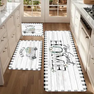 2pcs/3pcs, Home Decoration Kitchen Set Floor Mat, Simple Black and White Checkered and Truck Pattern, Lightweight, and Anti-slip, Flannel Carpet, Suitable for Bedroom, Living Room, Dining Room, Kitchen, Bathroom, Entrance