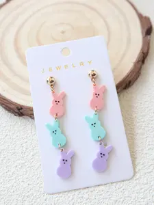 Easter Acrylic Egg Bunny Earrings Long Cute Triple Rabbit Ear Studs Candy Color Festival Gift Jewelry Accessories Versatile Earrings Statement Earrings