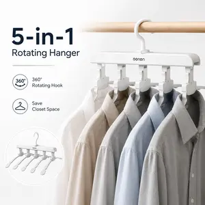 5-in-1 Rotating Clothes Hanger Organizer, Space Saving Closet Hanger with 360° Hook, Foldable Shirt Hanger for Wardrobe Storage  Hanging outdoorfun
