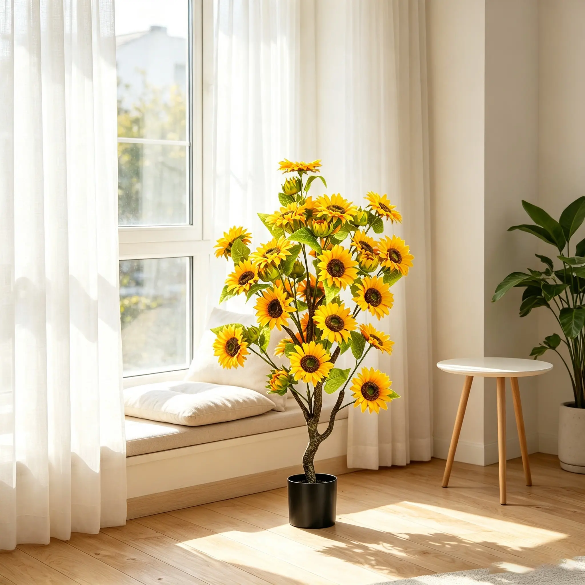 1Pcs Artificial Sunflower Tree with Pot, Tall Fake Sunflower Potted Plant, Large Faux Sunflower Floral Arrangement, Permanent No Maintenance Floor Decor for Living Room Entryway Home Farmhouse Indoor Outdoor Decor.
