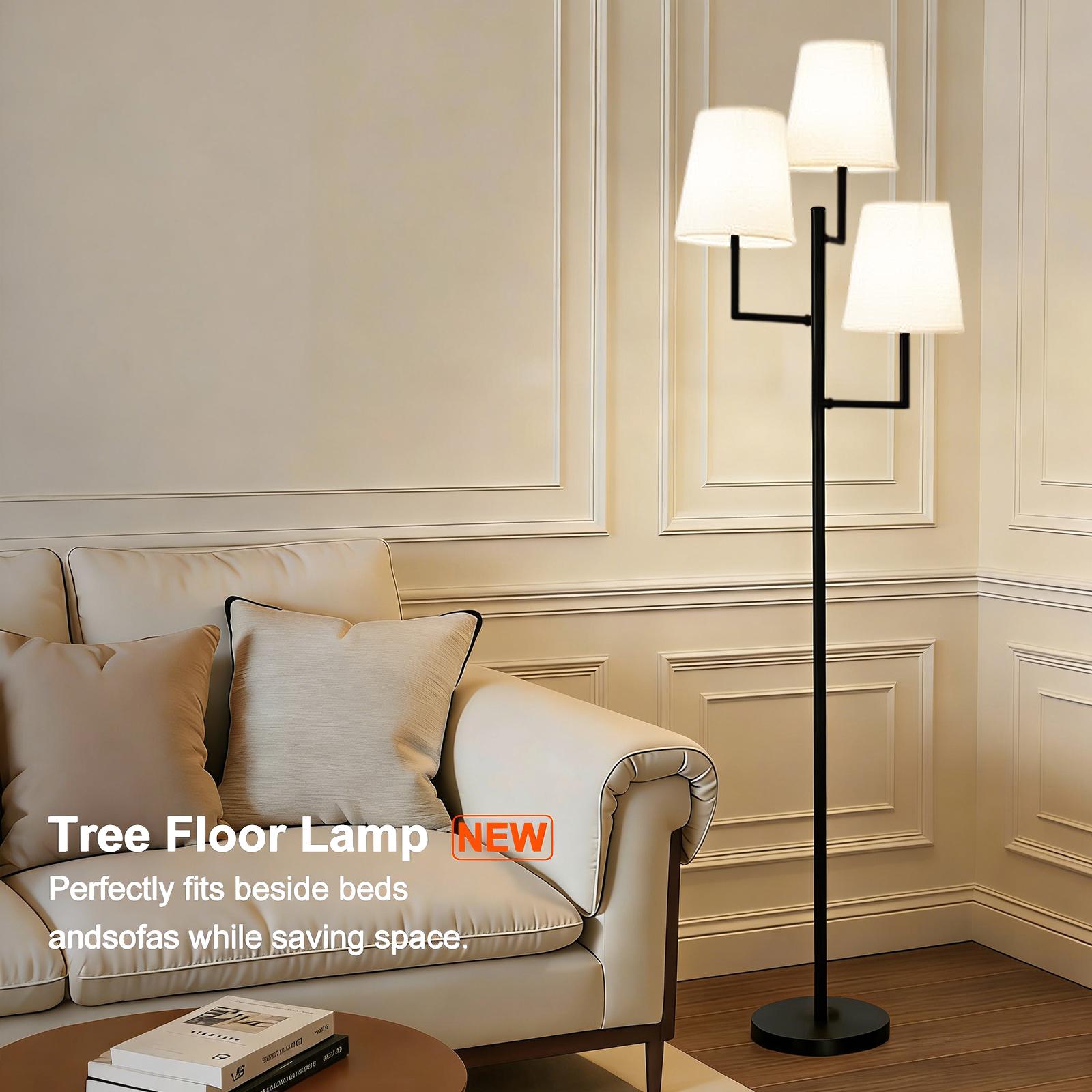 Elegant Wireless RGB Floor Lamp with Fabric Shades – Rechargeable 3-Head Standing Light with Multi-Color Changing, Dimmable Brightness & Remote Control for Bedroom, Living Room or Cozy Home Decor