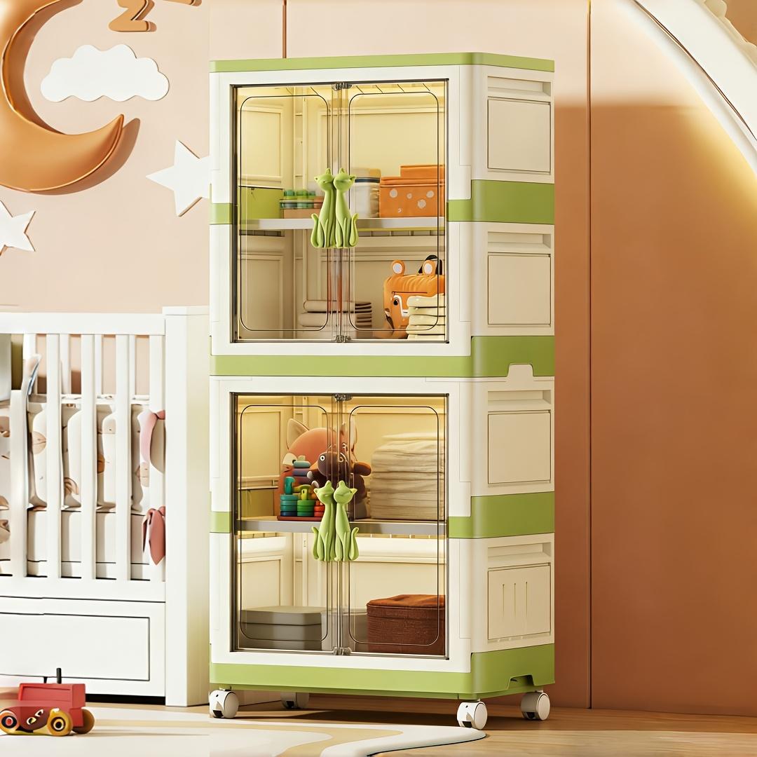 Extra-large multi-tier clothing storage unit; portable, foldable plastic wardrobe with wheels; 1/2-tier stackable clothing organizer; ideal for home bedroom storage; easy to assemble and space-saving; features double doors or a top lid for easy access