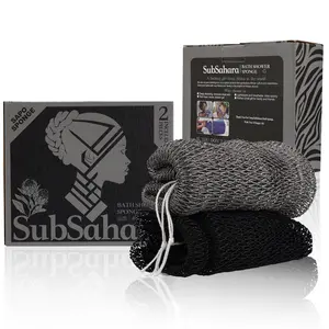 SubSahara Authentic African Net Sponge - Personal Exfoliating Scrubber for All Skin Types, 2 Pieces, Travel Portable, Durable, Gentle Exfoliation Bath silicone loofah net sponges body scrubber Black & Grey african exfoliating net men's shower accessories