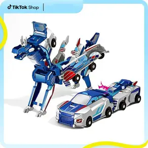 Magnetic Dinosaur Transformer Car Toy, 2-in-1 Magnetic Cars That Transform into Flying Dragon and Unicorn, Automatic Collision Transforming Toy, Fun STEM Toy Birthday Gift for Boys & Girls