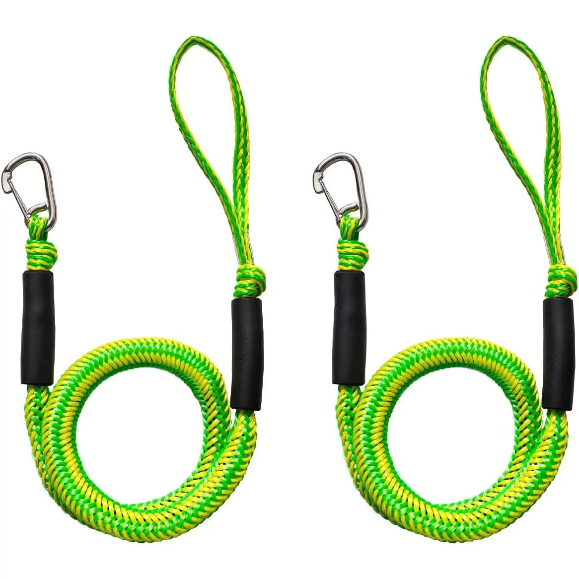 2-Pack 4FT Heavy Duty Marine Grade Bungee Dock Lines, 4500 lbs Capacity, 316 Stainless-Steel Anti-Corrosive Clips, EVA Float, Shock Absorbers, Compact Pack, Quick Docking Boat Accessories for Pontoon Boats, 4 Ft