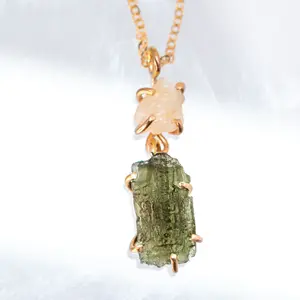 Moldavite with Phenakite Pendant in 14k Gold Filled or  925 sterling Silver, handmade, made to order: rare Ukrainian Phenacite, Moldavite with certificate from Czech Republic, real moldavite, raw crystal pendant, silver necklace