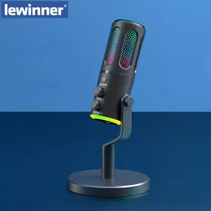 Lewinner USB Condenser Desktop Microphone with Noise Reduction, RGB Lighting & Type-C for PC, Mac, PS4/PS5, Gaming & Streaming midnight blue