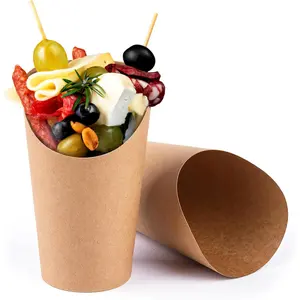 12 Oz French Fries Holder, 50 Pcs Kraft Paperr Charcuterie Cups Disposable, Mini Brown Party Serving Boxes Containers for Popcorn, Appetizer, Dessert, Cheese, Wedding Food