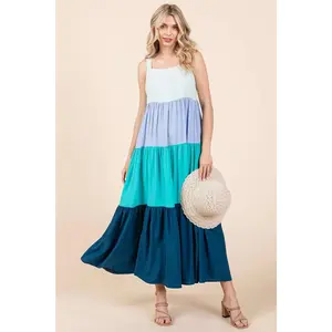 Mittoshop Color Block Tiered Pull-On Maxi Dress