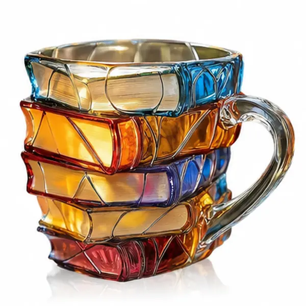 Colorful Stacked Books Glass Mug with Handle| Unique Coffee Cup for Book Lovers| Aesthetic Reader Gift