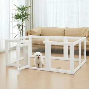 Clear Acrylic Dog Playpen - 10-Panel Modern Pet Fence, 23.6” High Crystal Clear Indoor Dog Play Pen, Easy Assemble Puppy Playpen for Small Dogs, Cats, Rabbits and Small Animals - White