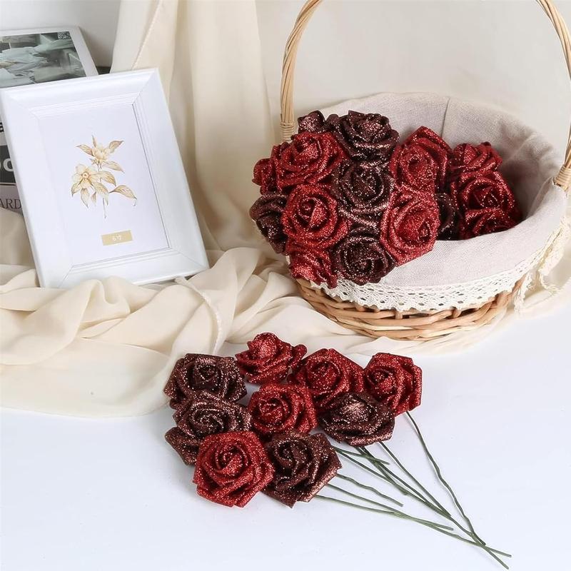 Glitter Rose Bouquet,Artificial Rose Flowers Bouquet,DIY Bouquet Shiny Fake Rose Bouquet Love Gift,Rose Glitter,DIY Bouquet Gifts for Valentine's Day Gift Decor Decorative bouquet  perfection, fake glitter flower