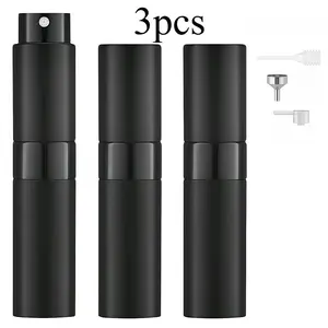 3pcs 8ml Aluminium Refillable Perfume Atomizer Bottle Set - Lightweight Leak-Proof Empty Containers with Funnel, Travel Home Organizer for Essential Oils, Cosmetic Cologne, Matte Black Makeup Tool Storage by summerwins