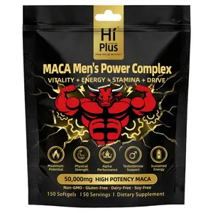HiPlus 50,000mg Shilajit Maca Capsules with Ashwagandha & Panax Ginseng - Support Natural Energy, Stamina & Vitality for Men - 150 Softgels