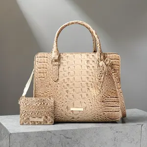 Two-piece faux leather crocodile-pattern bag set, spacious interior, comes with a stylish shoulder strap and a fashionable clutch bag. This stylish accessory is perfect for work, everyday use, and special occasions - made from high-quality materials