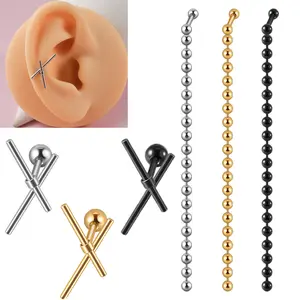 Long Bead Chain Stud Earrings Chain Long Straight Bar Ear Bone Stylish Solid Cross Straight Bar Earrings