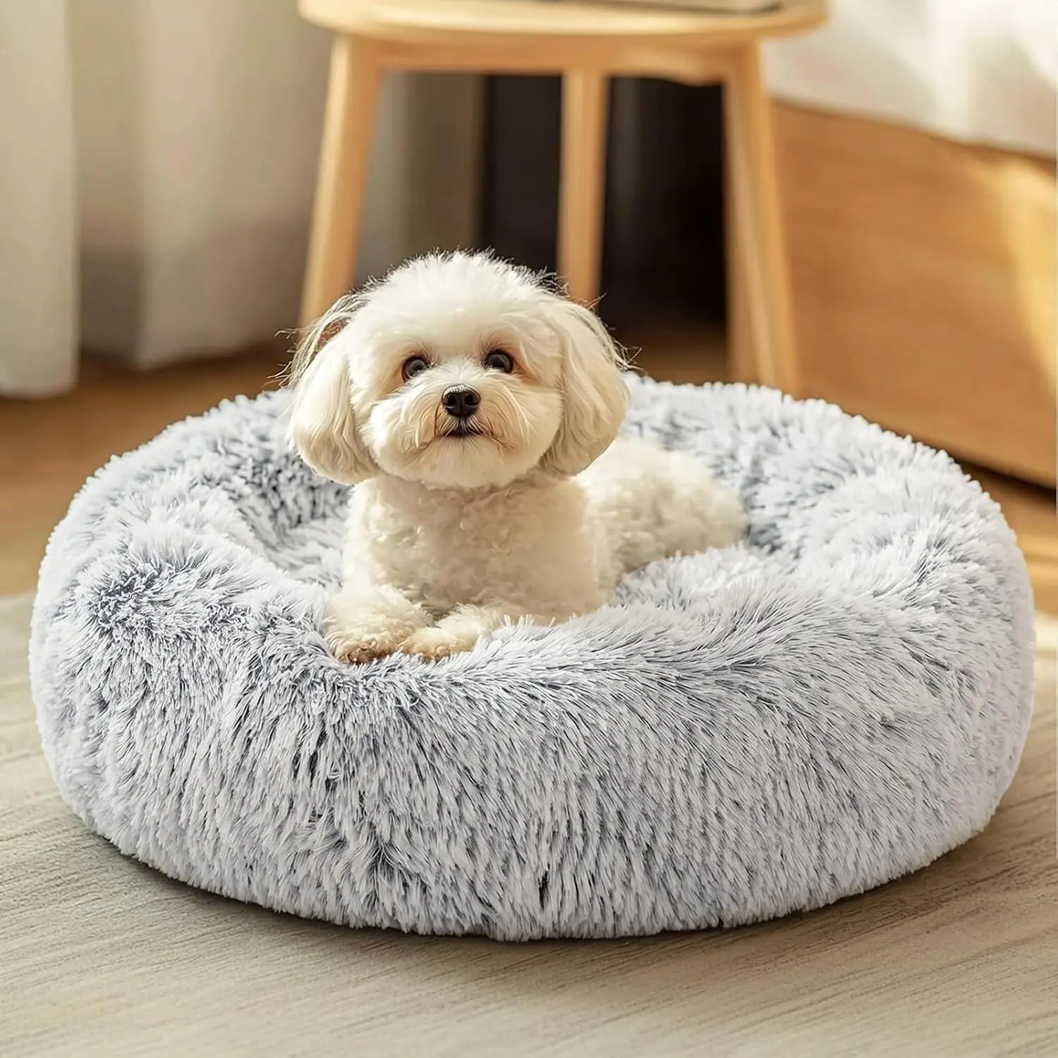 23" Dog & Cat Bed, Calming Anti-Anxiety Pet Bed for Small Dogs, Fluffy Donut Cushion for Small and Medium Pets