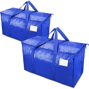 Blue – Extra Large 24 Gallon Heavy Duty Foldable Moving Bags With Carrying Handles, Zippers and Tag Pocket, Outdoor Camping, water proof Organizer, moving box Space Saving Bags Compression Packing Bags Storage Tote