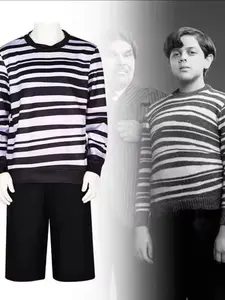 Anime Movie Costume Unisex Striped Shirt, Wednesday Addams Family Gothic Role Play Halloween Daily Casual Set