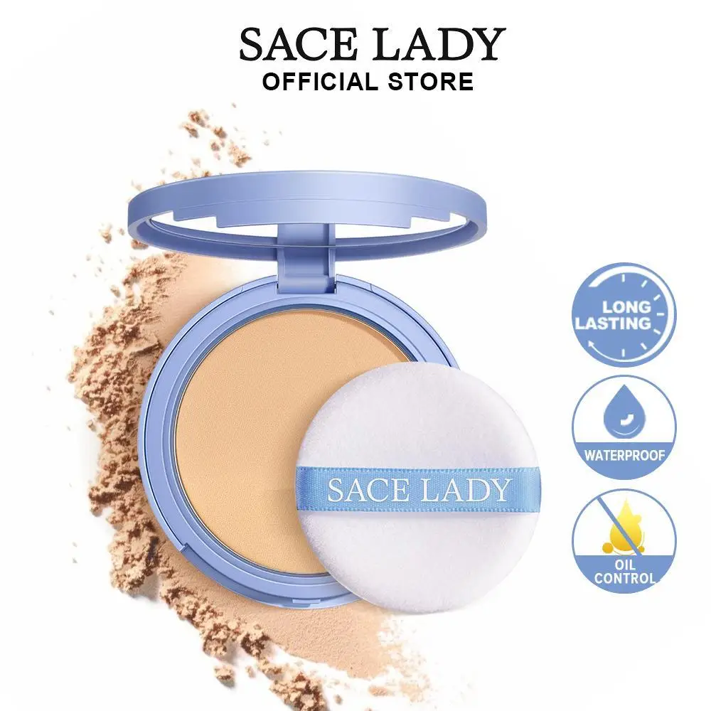 SACE LADY Oil Control Face Setting Powder,Waterproof Long Lasting Talc-Free Pressed Powder Matte Face Makeup With Puff 0.35Oz