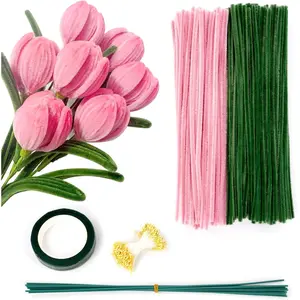 200 count  Pipe Cleaners for Craft, 30cm Green and  Pipe Cleaners, Fuzzy Sticks Craft Supplies, Chenille Stems with Flower Pole, Flower Core & Gardening Tape, Arts & Crafts for DIY