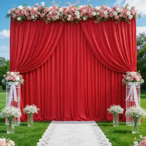 5x10FT Red  Polyester Curtains 6 Panels, Flowing Drapes for Outdoor Wedding, Indoor Party, Valentine's, New Year, Studio Background Decoration