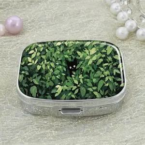 Cartoon Cat & Plant Pattern Medicine Box, 2 Grid Pill Organizer, Portable Trendy Mini Multi-purpose Storage Box, Rectangle Decorative Box, Vitamin Pill Organizer, Supplement Organizer for Home Office Outdoor Travel