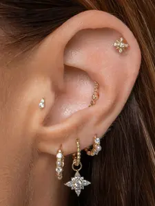 Women's Cubic Zirconia Earrings Set, 5-Piece Stackable Design for Daily Wear & Special Occasions, Perfect Gift Idea for Her