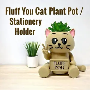 Fluff You Funny Cat Plant Pot & Stationary Holder – 3D Printed Desk Organizer with Peace Sign, Succulent Planter, Multi-Purpose Gift for Cat Fans, Students, Teachers, Office Desks, or Gag Gift