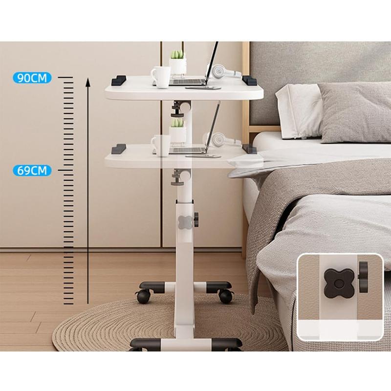 Foldable Standing Desk with Wheels, 27.2-35.4" Height Adjustable Mobile Overbed Tables, Metal Frame Portable Laptop Desk Bedroom Aids Hospital Bed Table for Home Hospital